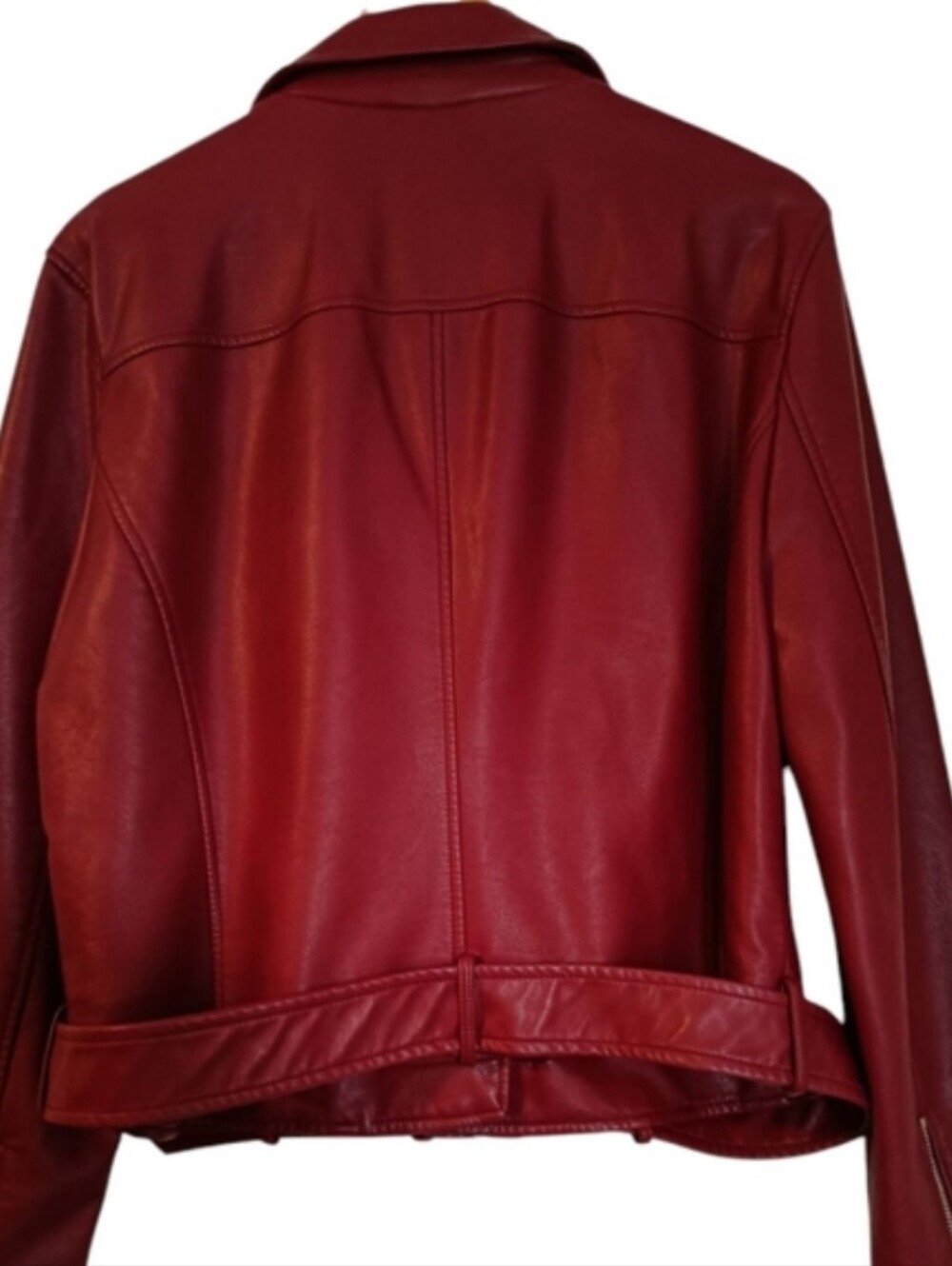 Levi's Red Faux Leather Moto Cropped Jacket with Asymmetrical Zip - Picture 9 of 10